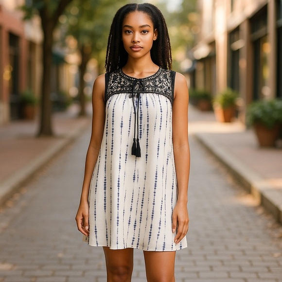 KNOX ROSE SHIFT YOKE TIE-DYE LOOK BOHO EMBROIDERY CASUAL SUMMER DRESS SIZE MED - Picture 16 of 16